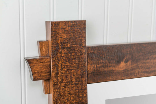 Detail of solid wood furniture with both stain and paint