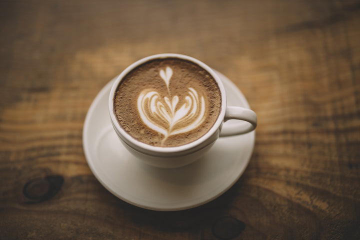 Coffee detail photo on Amish wood table