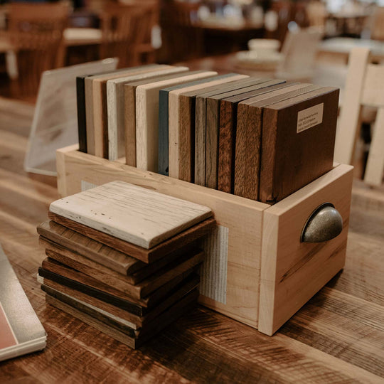 Wood and finish samples for Amish made furniture 