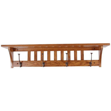 Amish Mission Shelf with Coat Hooks - Foothills Amish Furniture