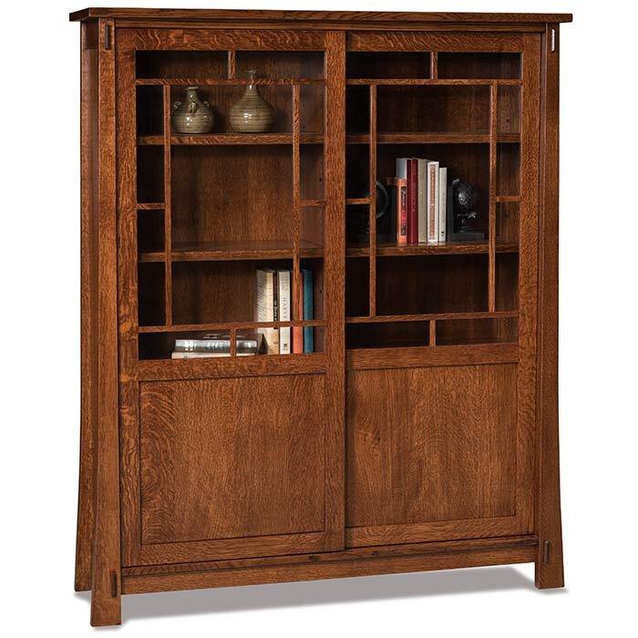 Modesto Amish Double Bookcase with Sliding Doors - Foothills Amish Furniture